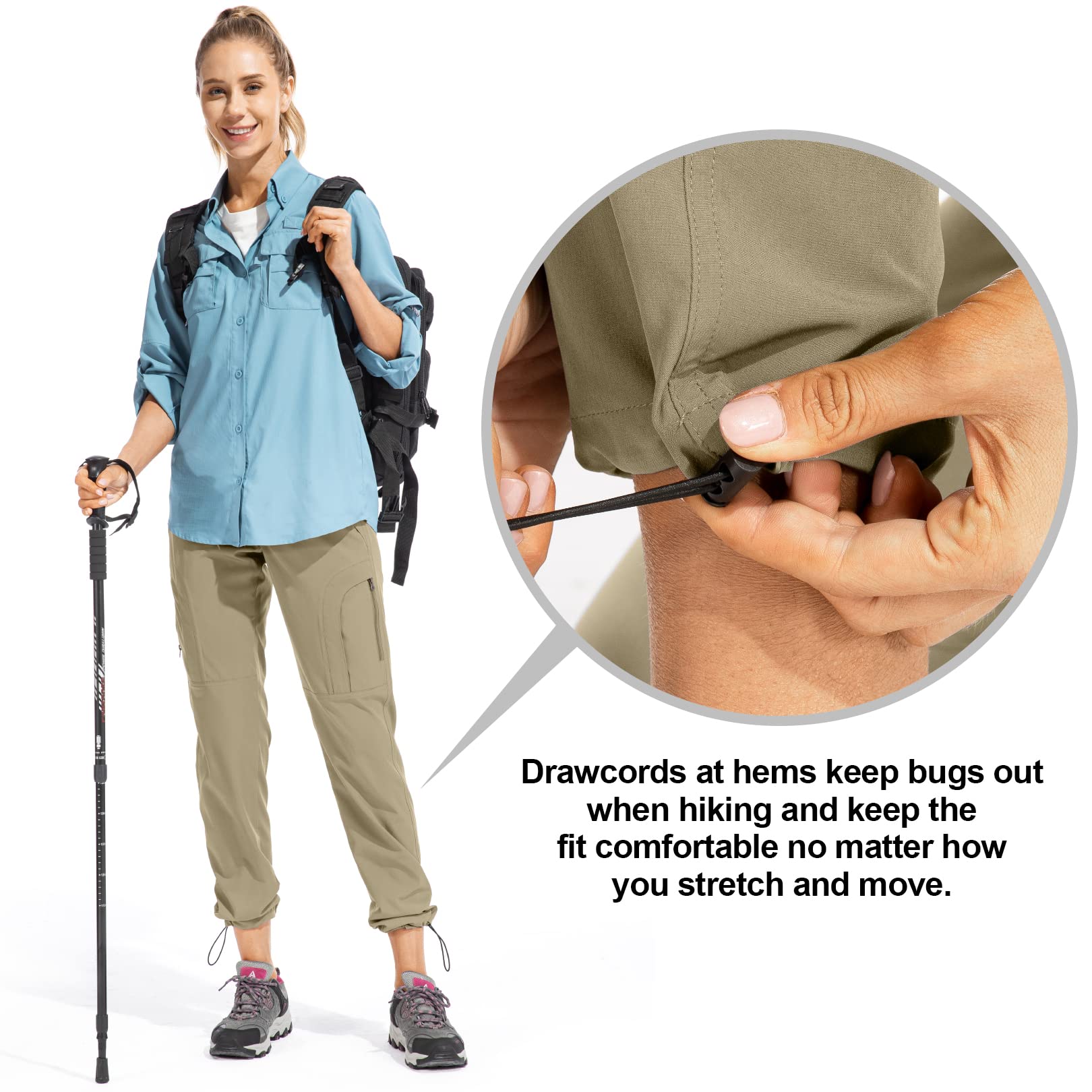 yeyity Pantaloni da trekking da donna, leggeri ad asciugatura rapida, traspiranti, cargo con protezione UV, da jogging
