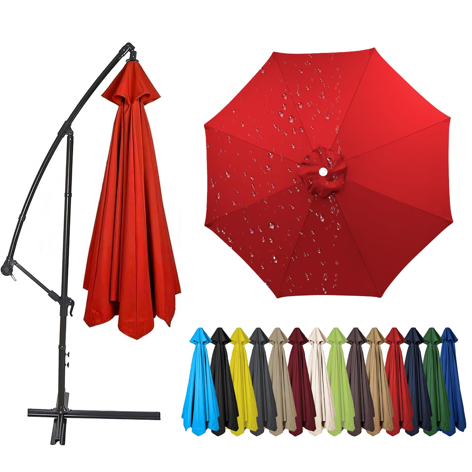 2.0m to 4.0m Replacement Parasol Canopy, 6/8 Ribs Garden Umbrella Replacement Parasol Fabric, UV 50+ Protection For Garden Yard Beach Umbrella (Red,2.5m / 6 Ribs)