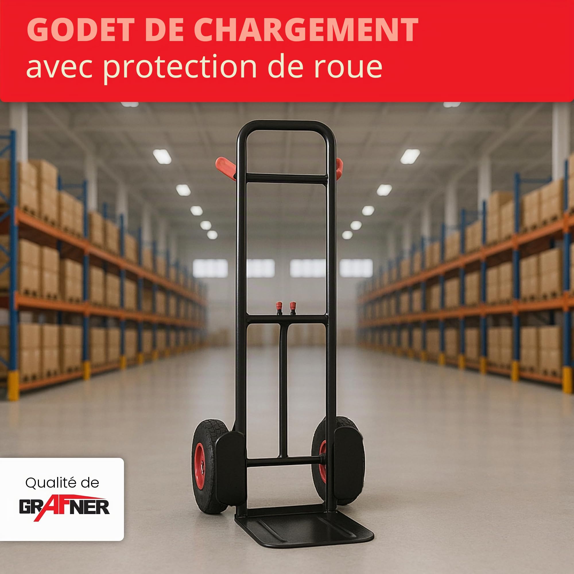 Grafner Diable pliable, pneus en caoutchouc plein, capacité de charge 200 kg, pneus en polyuréthane, poignées et garde-boue, diable de transport en acier, diable de transport, chariot de transport