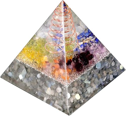 Rockcloud Generador de energía de piedra pirámide de orgón de alambre de cobre de cristal curativo para meditación equilibrio de reiki, labradorita
