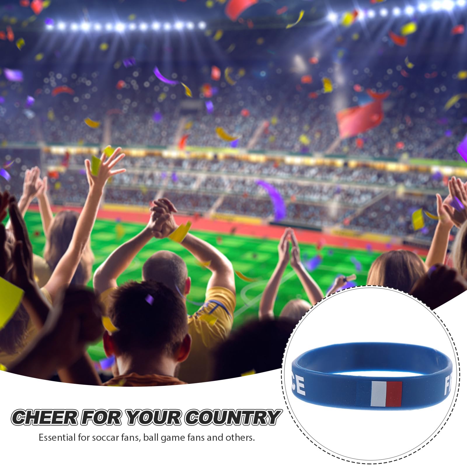 Wakauto France Flag Silicone Bracelet Unisex National Flagation Flag Printed Patriotic Wristband for Sports Football