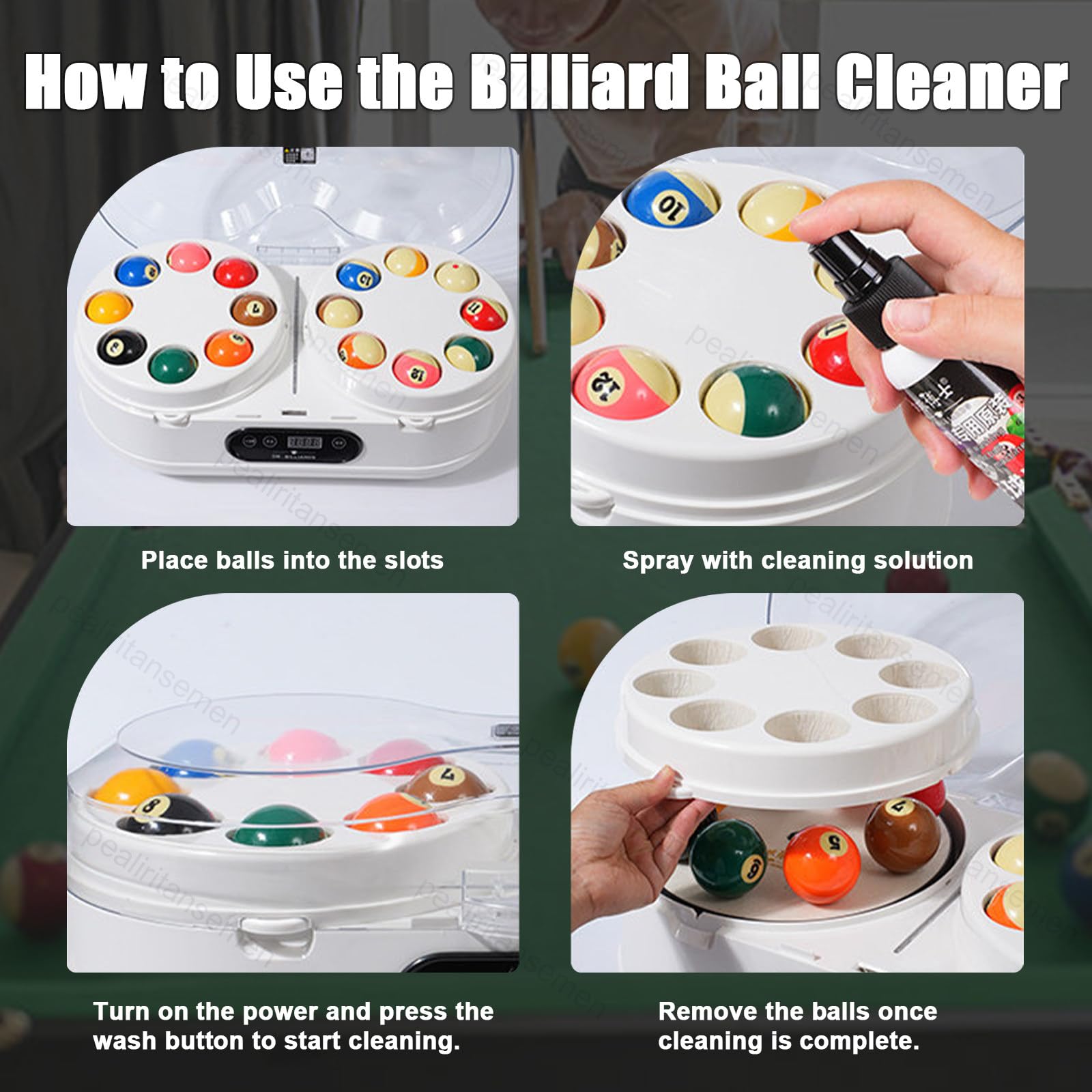 Upgraded Billard Ball Cleaner - Dual Motor & Dual Rotierende Scheiben - Professioneller Pool Ball Polierer mit Touch Control, 2 Minuten Schnelle Reinigung, für Club/Pool Hall/Gym