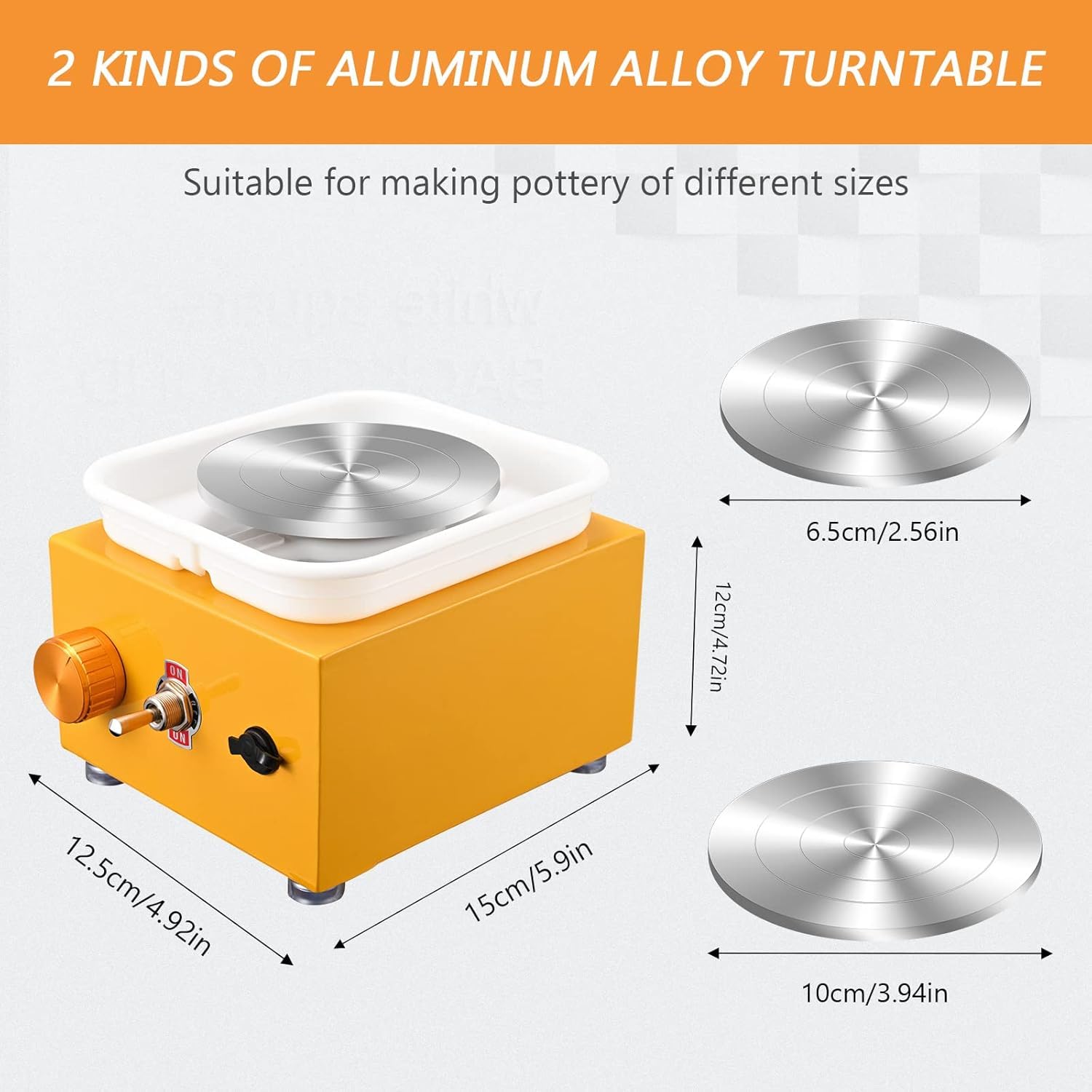 Mini Rueda de Cerámica,Torno Alfarero eléctrico 2000 RPM de Velocidad Ajustable,cerámica con Placas de 10/6,5 cm y para cerámica de Arcilla, Kit Ceramica para Niños y Adultos（Amarillo）