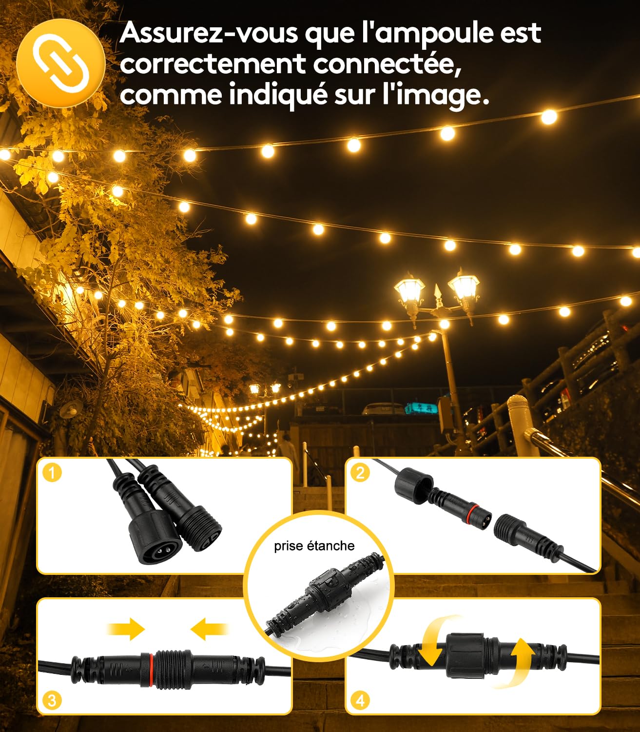 45M - Guirnalda luminosa exterior LED 150 ft G40 con mando a distancia regulable para jardín, terraza, boda, pérgola