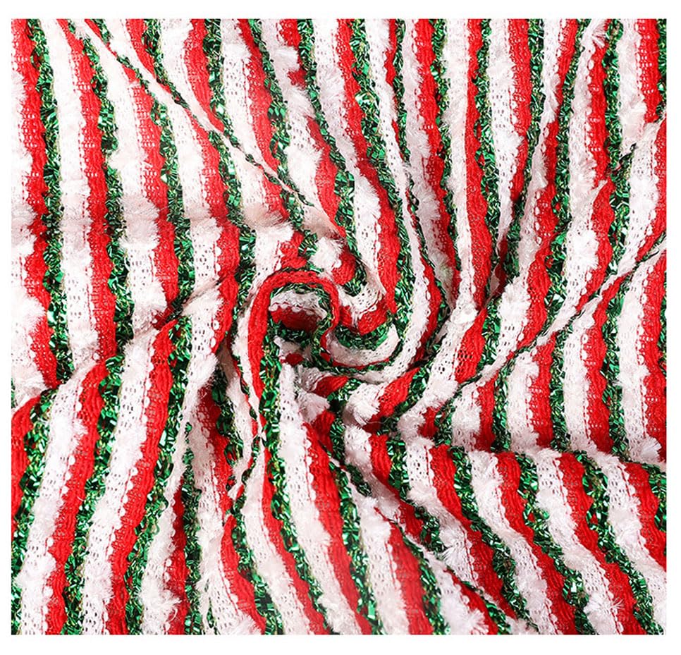 270 x 150cm Weihnachtsstoffe Stoff Meterware Dekostoff Patchwork Baumwolle Streifen polsterstoff für DIY Nähen Quilten Weihnachtsdekoration Bekleidung Tischdecken Vorhänge Rot, Grün und Weiß