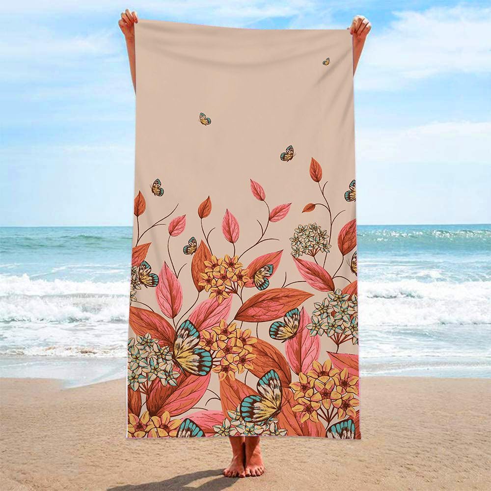 Ręcznik plażowy 90 x 180 kwiat ręcznik z mikrofibry dla dorosłych kobiet mężczyzn, ręcznik gimnastyczny do podróży pływania na kempingu, ręczniki plażowe szybkoschnące, niezbędne w podróży, ręcznik
