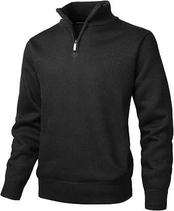 Mens Quarter Zip Sweaters Long Sleeve Fleece Knitted Pullover Casual 1/4 Zip Up Turtleneck Polo Sweatshirts