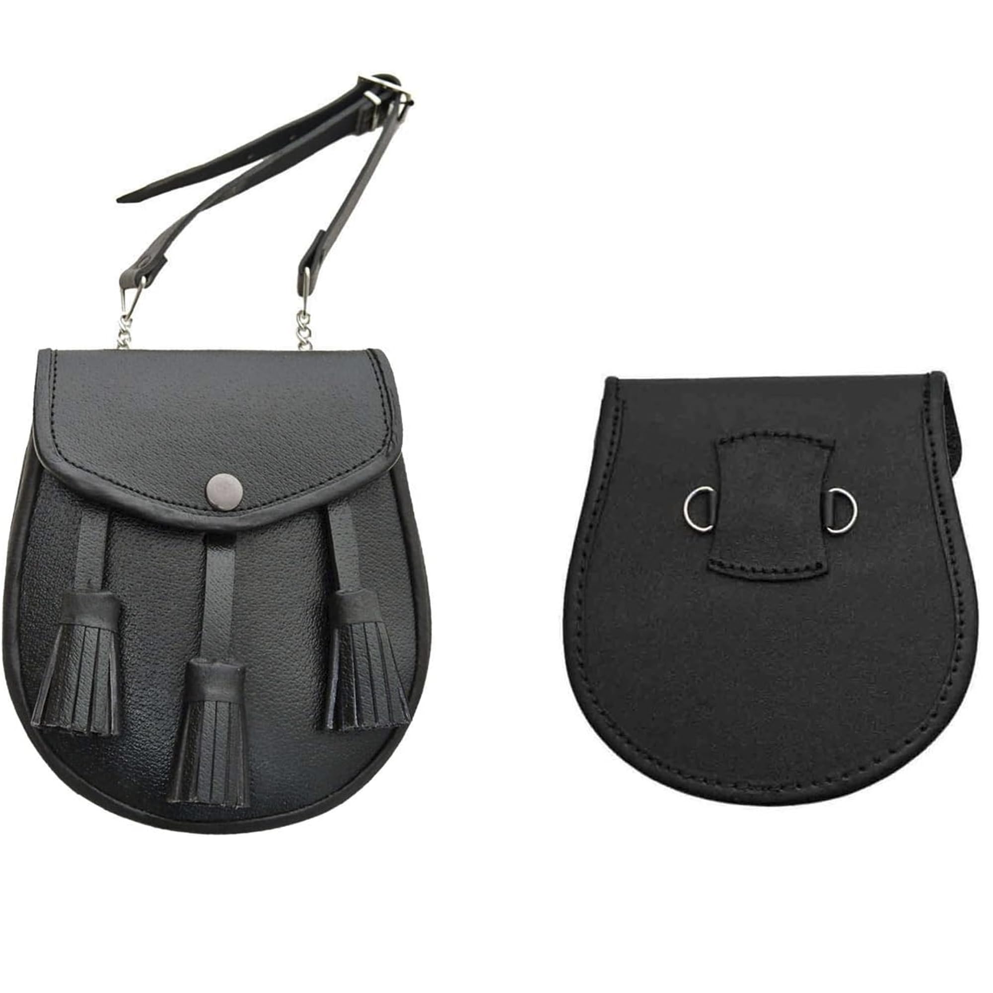 SZCO Medieval Sporran 8''- Leather Pouch with Tassels - Scottish Kilt Sporran with Chain Belt for Men