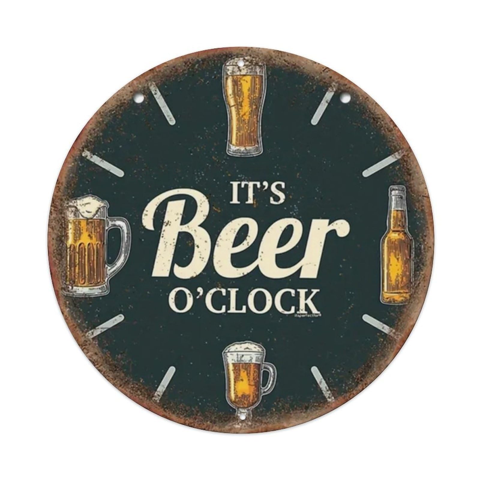 Beer Clock Round Tin Sign Vintage Metal Sign Home Bar Garden Wall Decor Metal Poster 8x8 Inch
