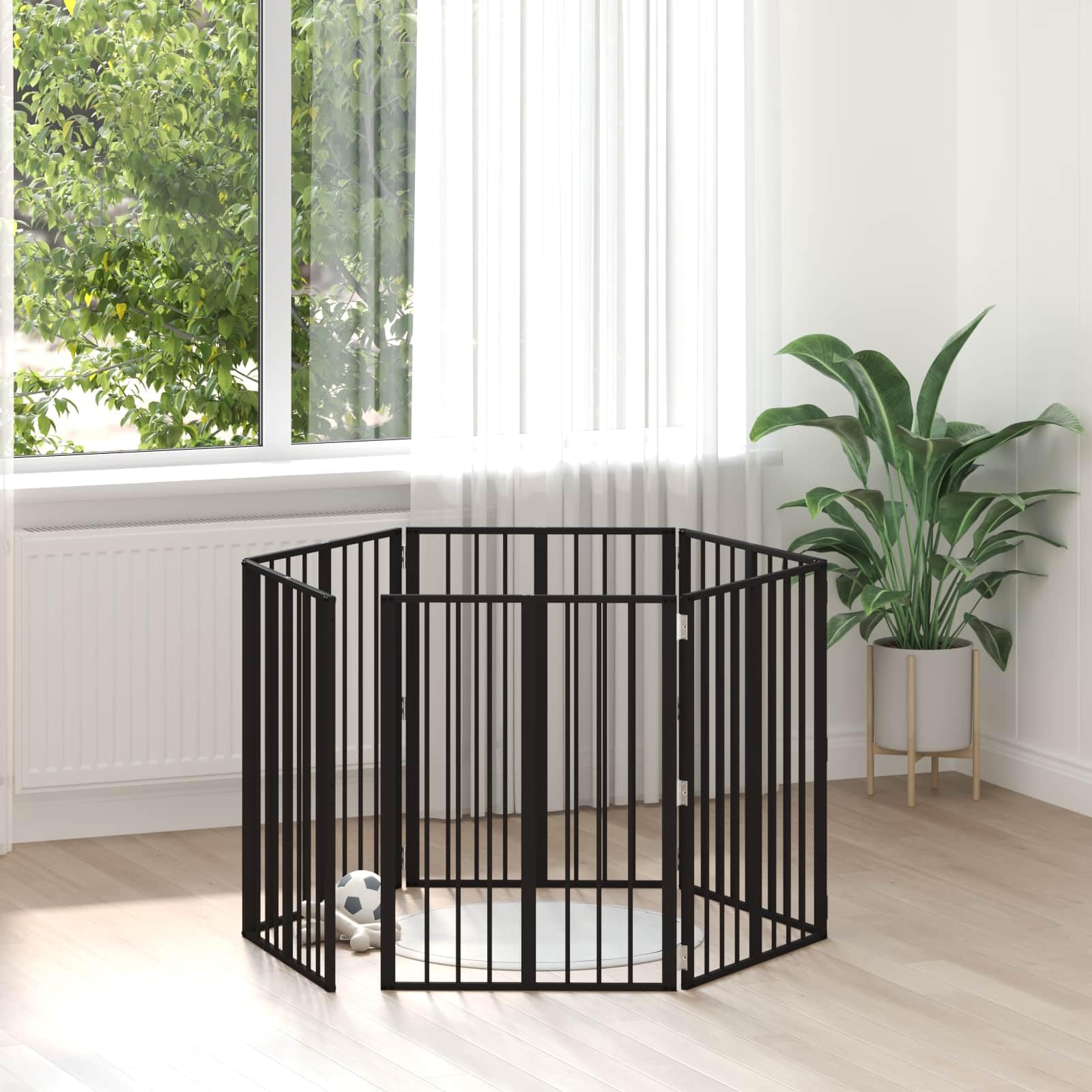 Puerta para perros, 6 unidades, color negro, 60 x 80 cm, acero galvanizado, plegable, con paneles de rejilla para caño de cachorros y perros en el jardín, terraza, patio, protección segura