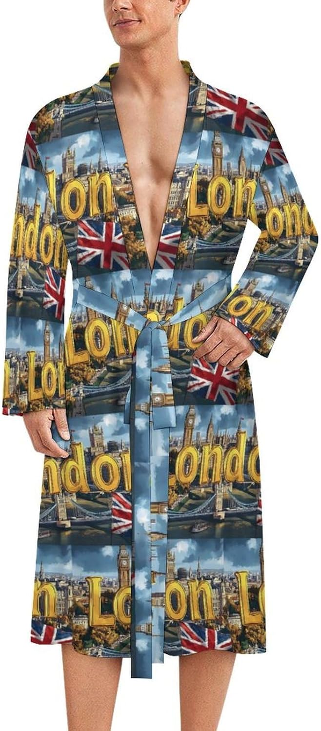 I Love London Mens Robe Long Bathrobe for Women Bath Robes Lightweight Soft Printed Sleepwear