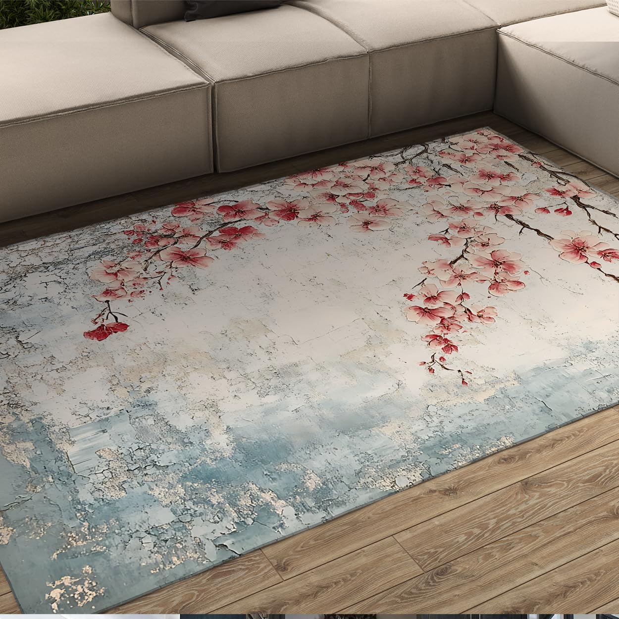Moquette de sol vintage usée 100x150cm tapis shabby chic lavable et antidérapant de salon