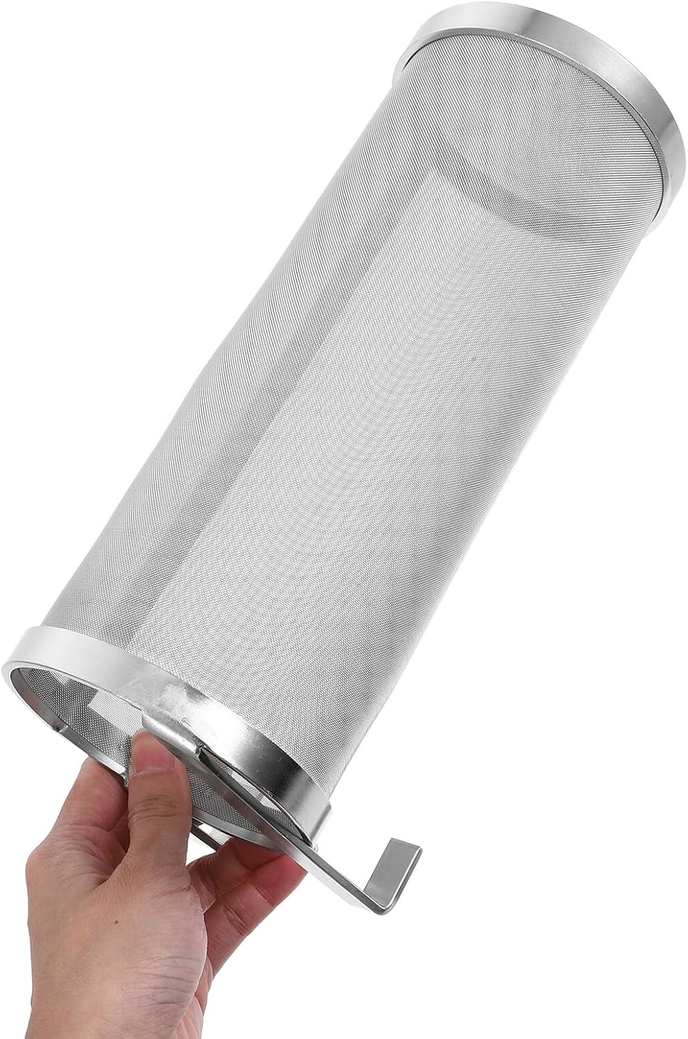 Stainless Steel Beer Brewing Strainer Mesh Tube 10x25cm Grain Filter Basket with Double Hook for Home Brewing and Wine Making