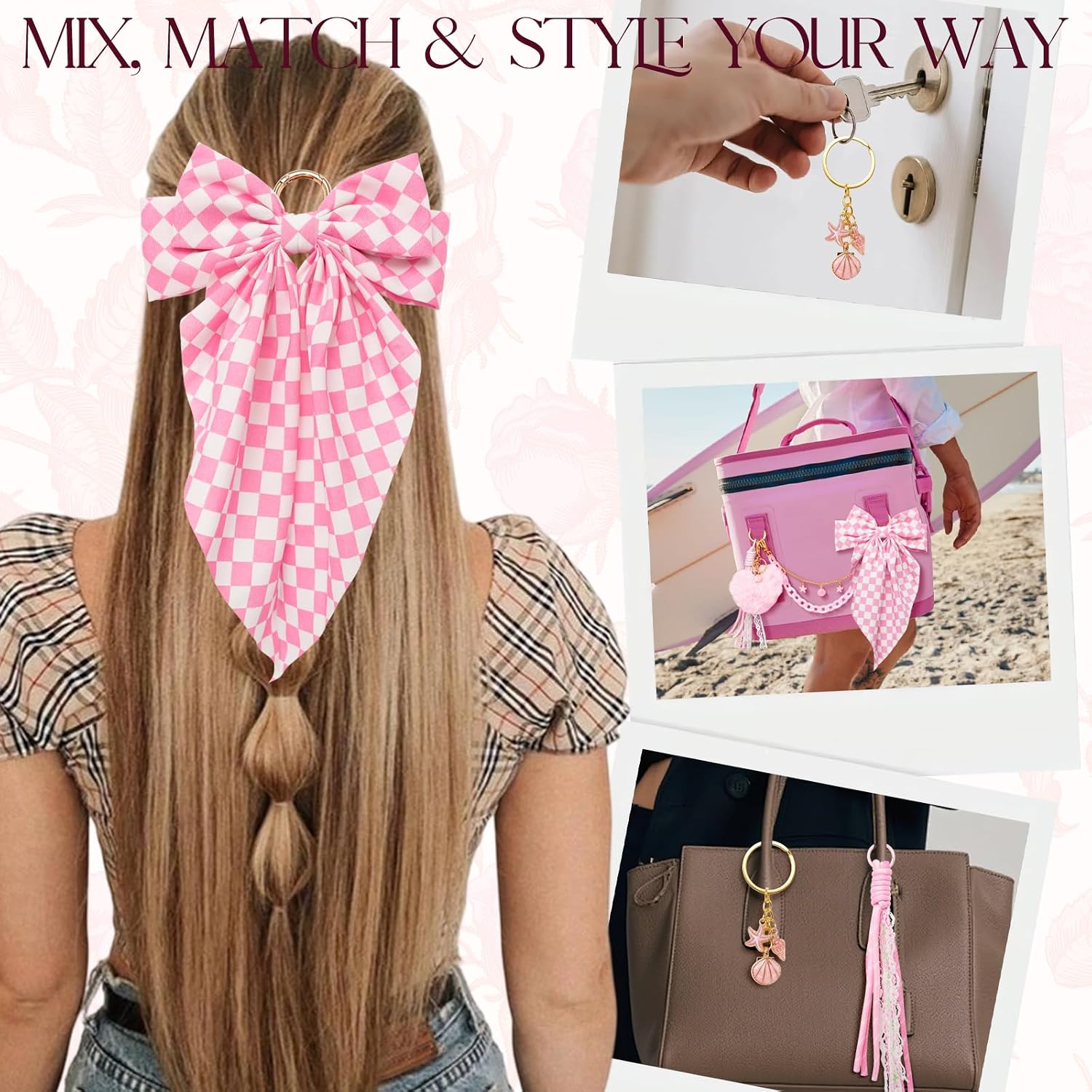 6PCS Tote Bag Decor Kit, Decorative Bow & Chain Accessories, Compatible with YETI Camino 20/35/50 Carryall