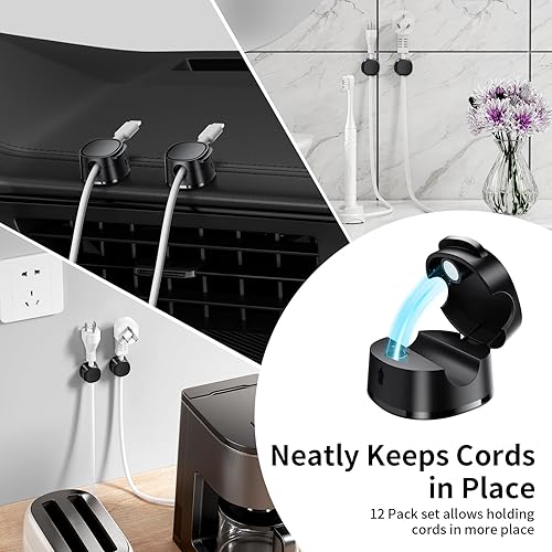 Miniatura 6 de FlyCoco Paquete de 12 clips magnéticos para cables, organizador de cables para escritorio, cable de carga de teléfono suave ajustable, organizador