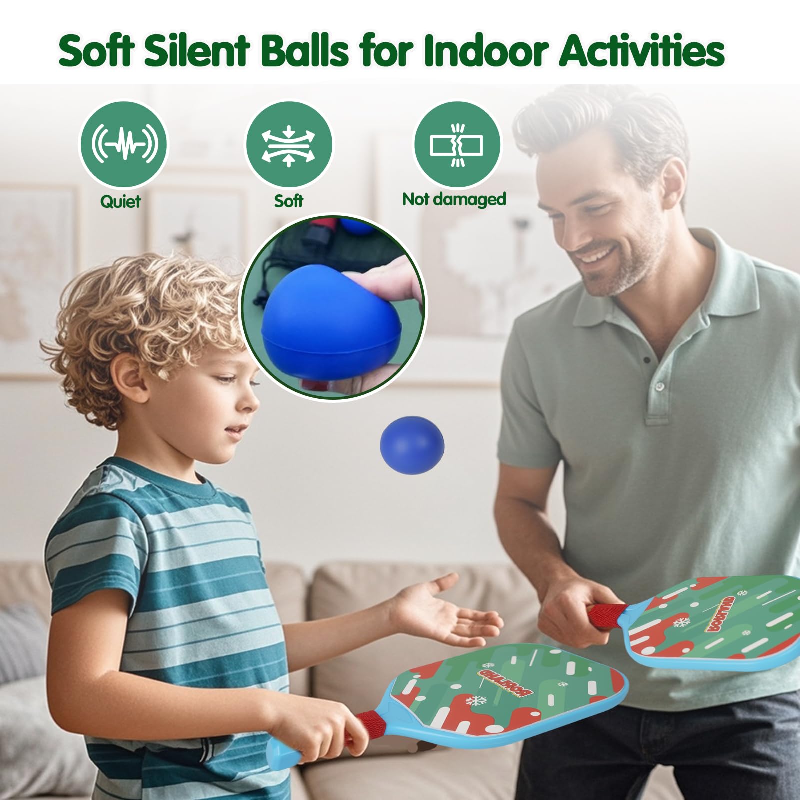 Set Pickleball: 2 Racchette e 4 Palline per Bambini, Peso Leggero 200g, Impermeabile. Per Giardino, Spiaggia, Piscina. Regalo per Principianti