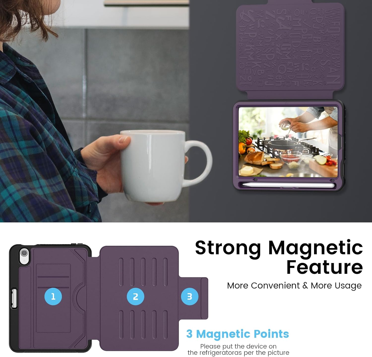 Case for iPad mini 7 (A17 Pro) 2024/ Mini 6 2021 8.3 Inch: Shockproof Rugged Protective Cover with Pencil Holder, Auto Wake/Sleep, Magnetic Multi-Angles Stand, Card Slot, Purple