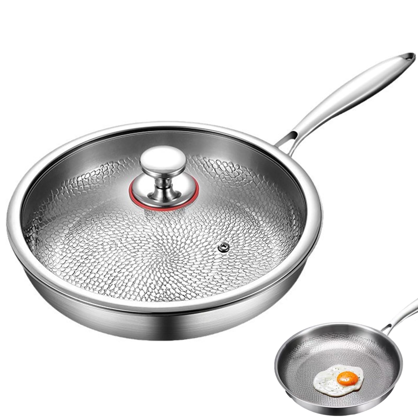 Titanium Hammered Pan Pro with Lid, Pure Titanium, Heats Quickly, Cooks Evenly, Extremely Heat Resistant (M: 10.23in / 26cm)