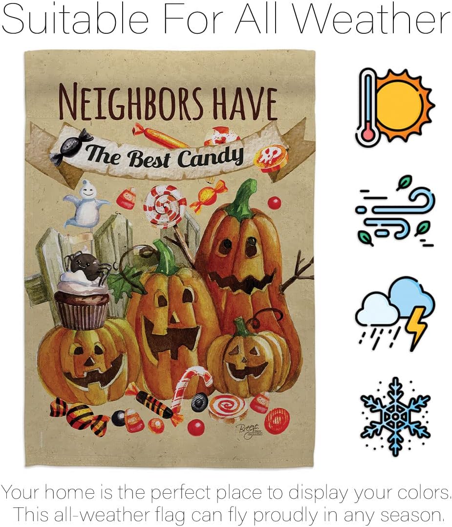 Neighbors Candy Garden Flag - Set Wall Hanger Fall Halloween Witch Trick or Treat Spooky Night Black Cat Season Autumntime Pumpkin - House Banner Small Yard Gift Double-Sided Made In USA 13 X 18.5