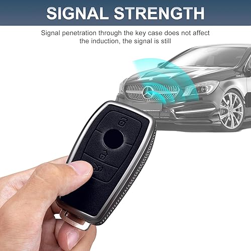 Miniatura 5 de YO&YOYE Funda compatible con llavero de cuero para llave de Mercedes Benz Clase E, Clase S, Clase C, Clase G, AMG (modelo 1, negro)