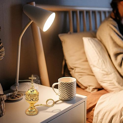 Miniatura 6 de Quemador de incienso de metal, incienso ardiente con cruz de metal, quemador de incienso de metal pequeño para el hogar, quemador de incienso de