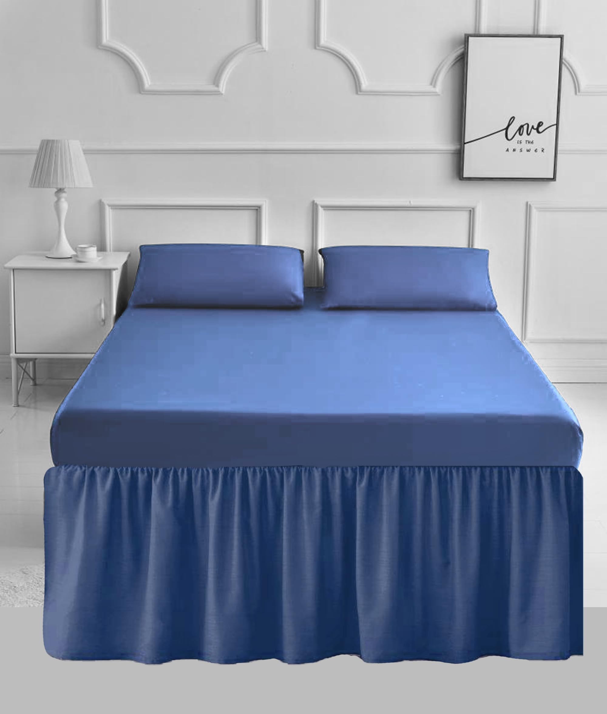 PARADISE STAR Fitted Valance Bed Sheet – Poly Cotton Percale Frilled Base Valance Sheet for Divan Bed, Soft Easy Care Bed Base Cover (Mid Blue, Single)