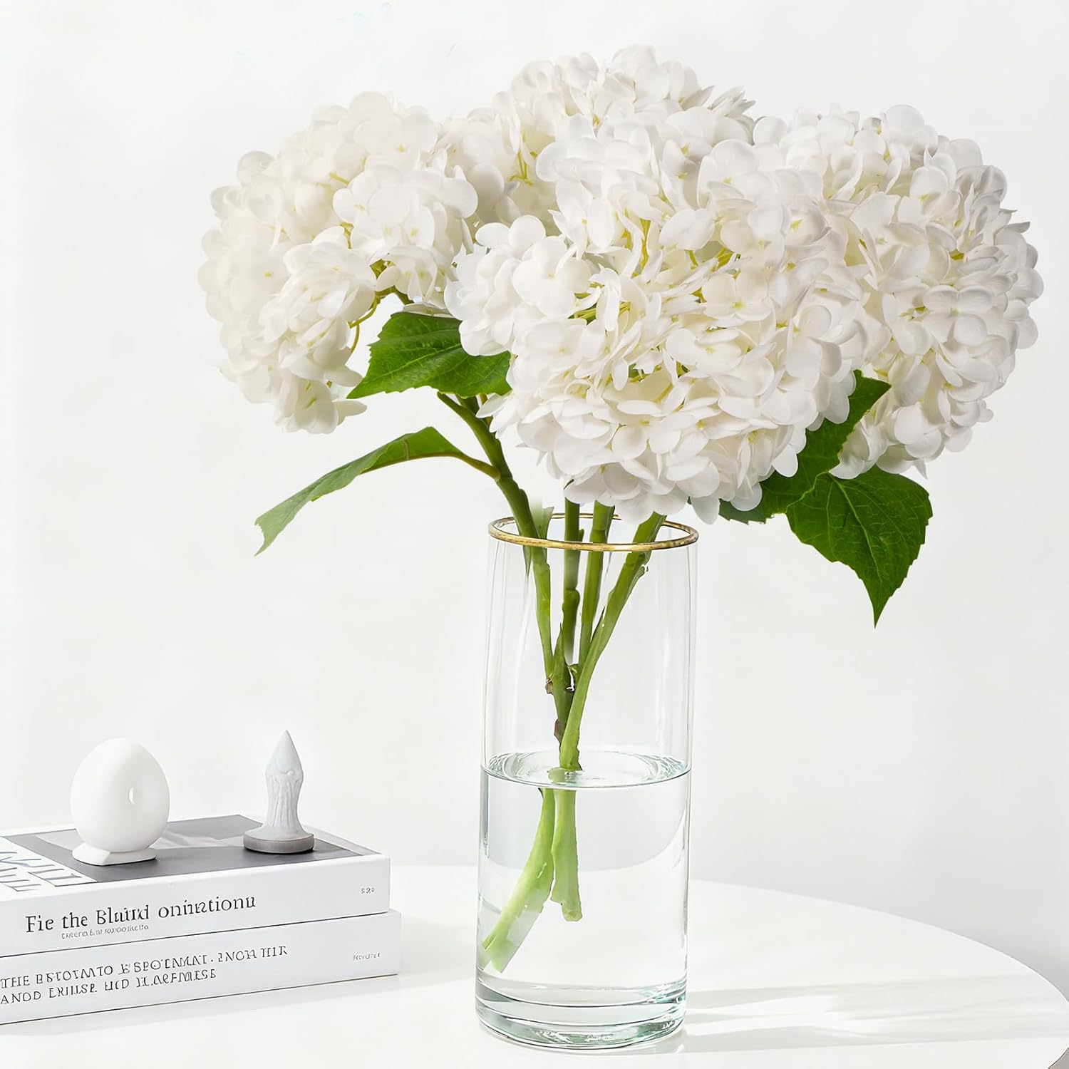 20" 4Pcs White Faux Hydrangea Flowers Real Touch Fake Hydrangeas Bouquet Hydrangea Artificial Flowers with Leaves Stems for Centerpiece Arrangements Wedding Party Home Décor - Image 2