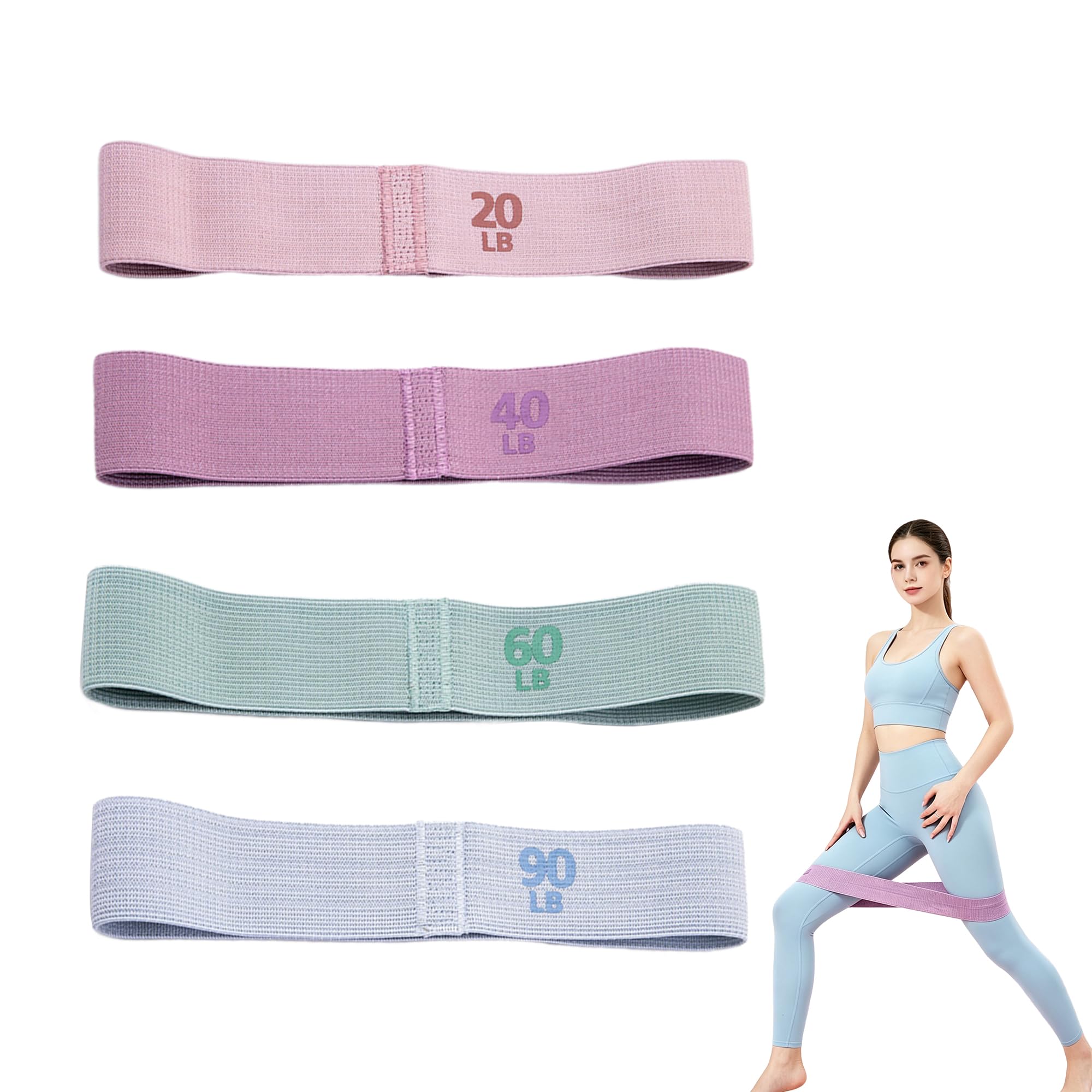 4PCS Resistance Band Women Non Slip Fabric Resistance Bands Pilates Band 4 Strength Levels For Glutes Hips Legs Yoga Pilates Fitness Workout Men Women Booty Bands For Home Fitness Gym Yoga Pilate