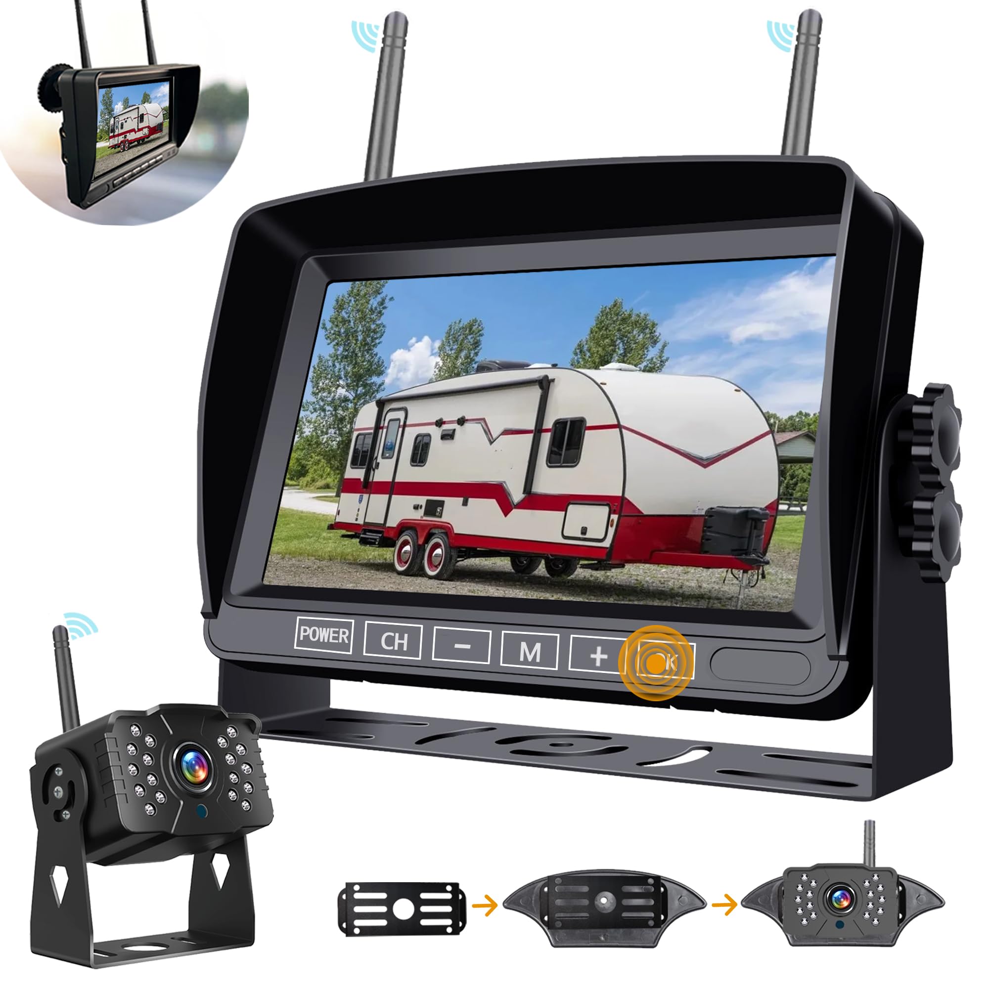 Digital Wireless Backup Camera System, LASTBUS Waterproof Night Vision Wireless Rear View Camera + 7'' LCD Reversing Monitor for RV, Trailer, 5th Wheel, Pickup Truck