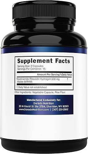 Miniatura 2 de DORADO NUTRITION Refuerzo de ribósido de nicotinamida (30 unidades) NAD+Suplemento de 500 mg para mujeres y hombres Apoya los niveles de NAD+ -