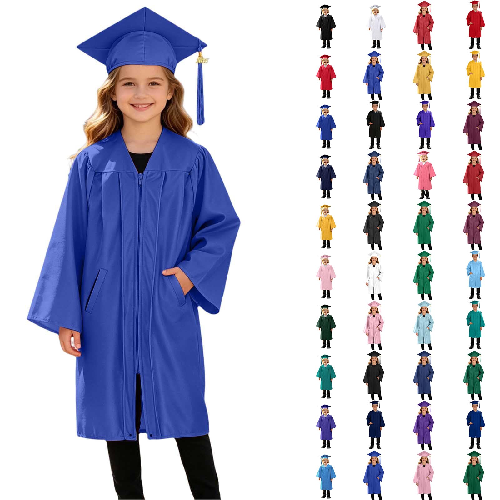 3 Piece Graduation Set for Kids, Gown, Cap, Gold 2026 Tassel, Unisex Boys Girls Preschool Kindergarten Primary School Graduation Gown and Cap Dress Up Props Costume, 12-Blue