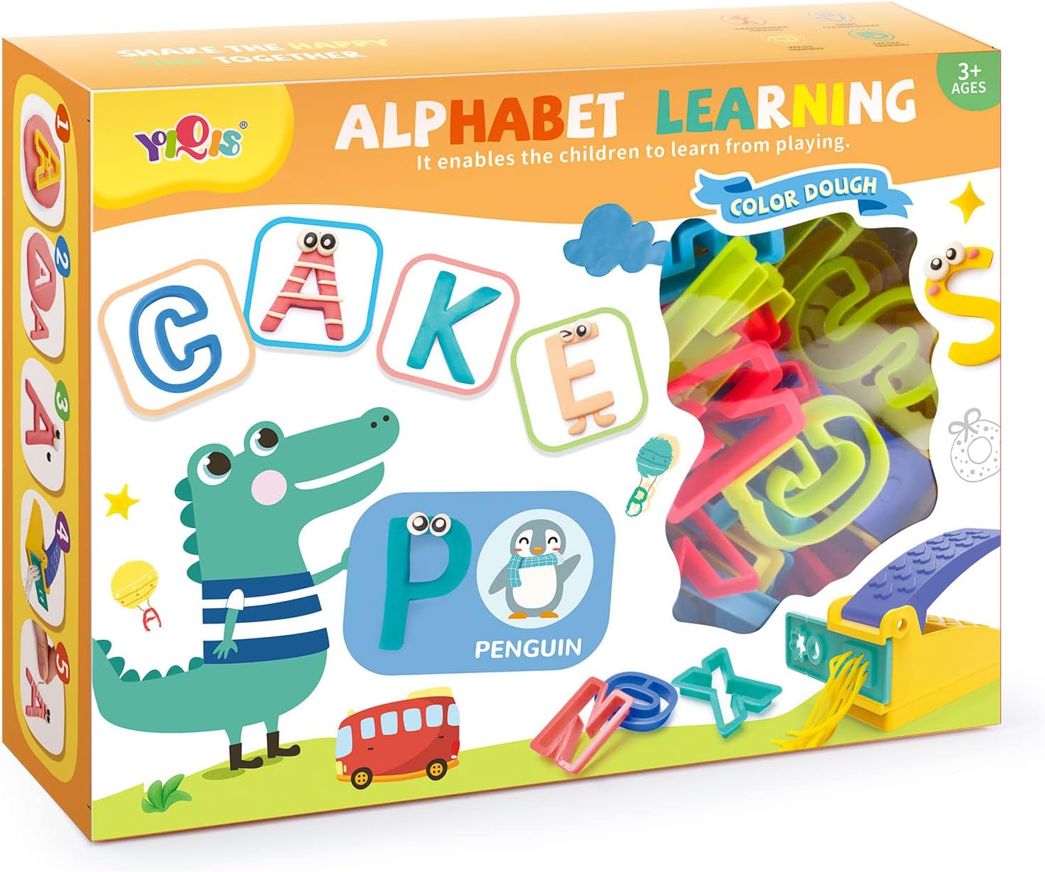 Alphabet Dough Tools Cutter Shape and Learn Letters and Language Dough Tools for Kids 3 Years and Up with 26 Letter Stamper Cutters and 5 Colors of Dough…