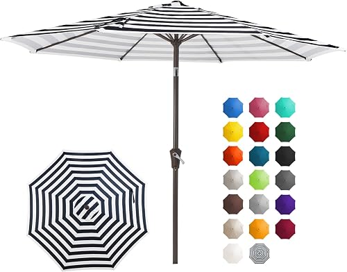 JEAREY 10FT Patio Umbrellas Outdoor Table Umbrella with Push Button Tilt and Crank, Market Umbrella 8 Sturdy Ribs UV Protection Waterproof for Pool, Garden (Black & White Stripe)