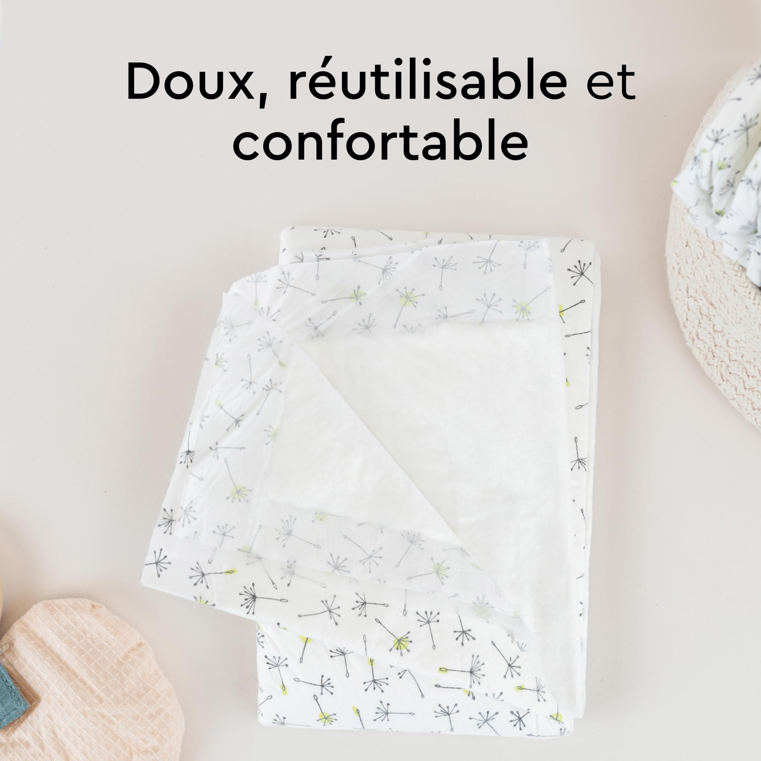 LILLYDOO Matelas à Langer Hypoallergéniques pour Bébé 60x60 cm, 50 pièces (5x10), Alèses Ultra-douces pour les Peaux Sensibles, Sans Parfum ni Lotion, Testés Dermatologiquement