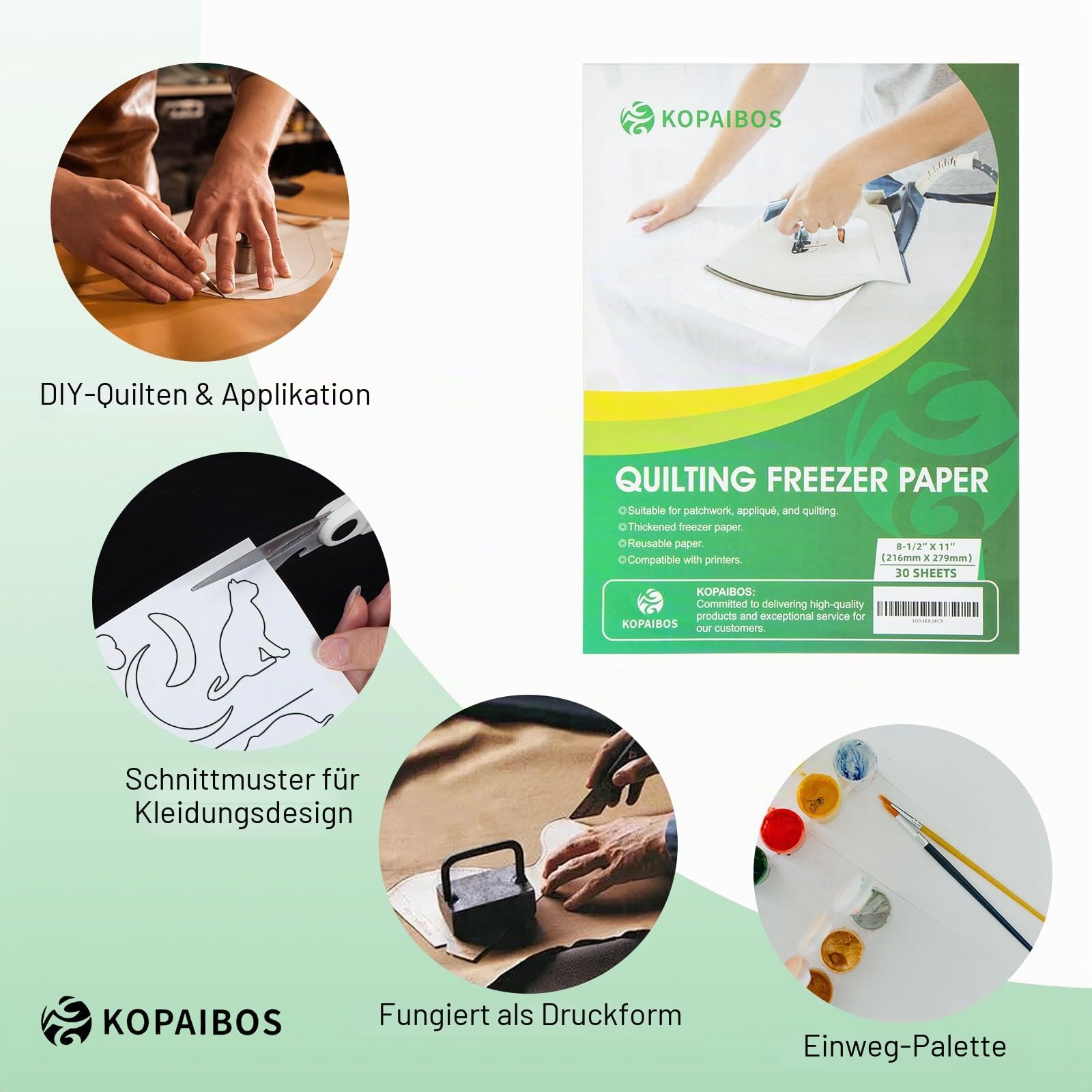 KOPAIBOS Gefrierpapierbögen zum Quilten und Basteln, 21,6 x 27,9 cm, 30 Blatt – strapazierfähiges, Laser- und Tintenstrahl-bedruckbares Wachspapier für Quilter, Applikationen und Nähprojekte