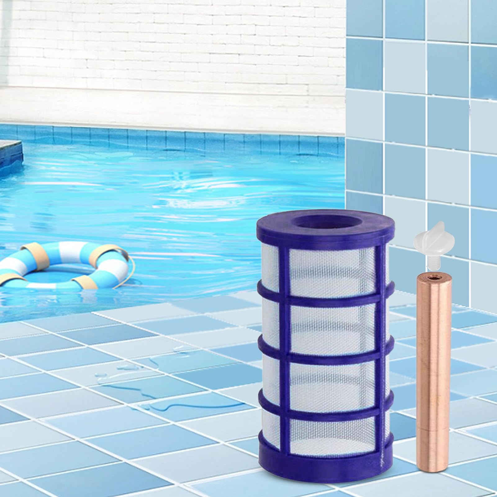 Kit de repuesto de ánodo de cobre, ánodo de cobre purificador de piscina, incluye pantalla de cesta y tornillo de ala, reduce el cloro y la irritación para agua dulce y salada