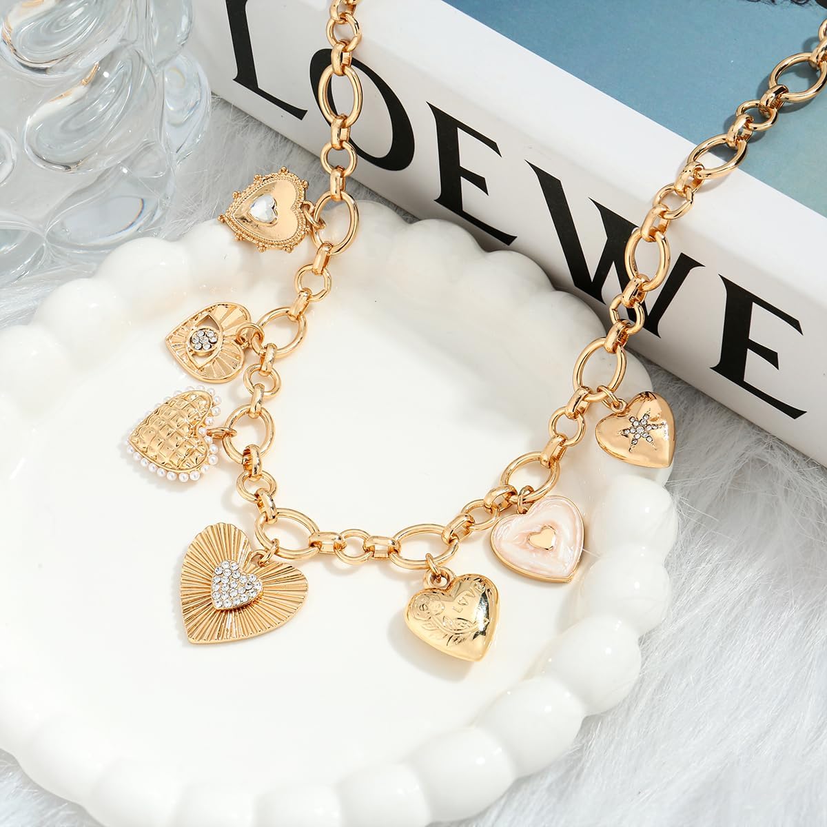 Heart Necklace, 18k Gold Plated Multiple Chunky Love Hearts Pendant Necklace for Women Jewelry Gifts - Image 5