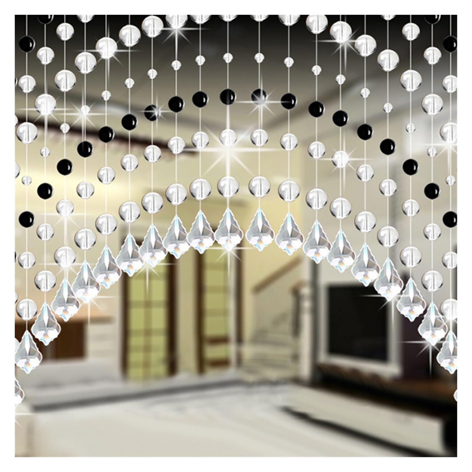 Beaded Door Curtain Screen Crystal Bead Curtain 1m Crystal Glass Bead Curtain Luxury Living Room Bedroom Window Door Wedding Decor (Color : Black)