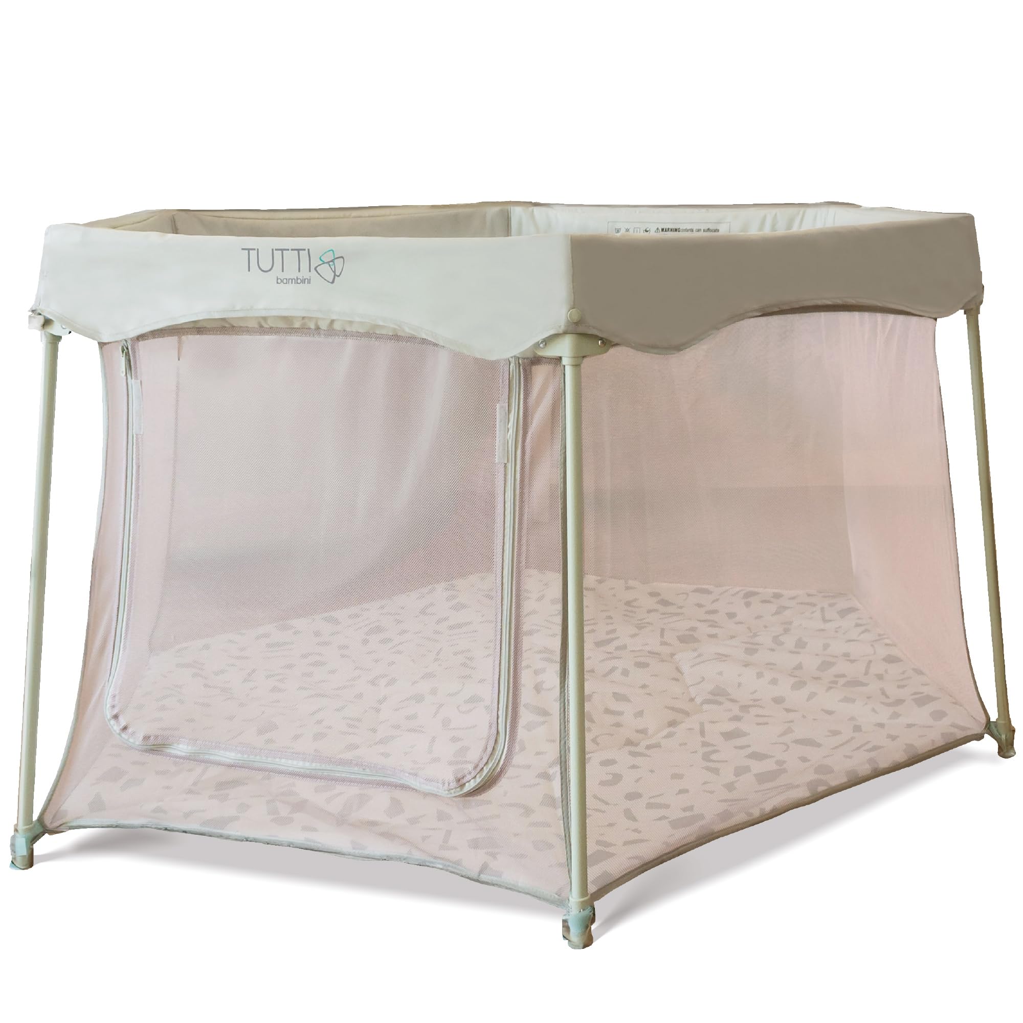 Tutti Bambini Baby Playpen – Foldable Baby Playpen with Mesh Walls, Door with Zip, Floor Mat and Carry Bag – 135 x 135 x 75 cm – (Leaf Green)