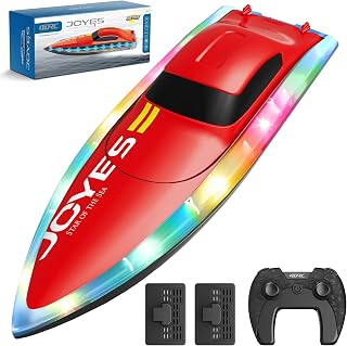 4DRC S7 RC Boat with LED Lights, Low Battery Warning, Self-Balancing,50+ Min Running Time, 2 Rechargeable Batteries, 2.4 GHz Waterproof High Speed Remote Control Boats Pools Lakes Toy for Kids Adults