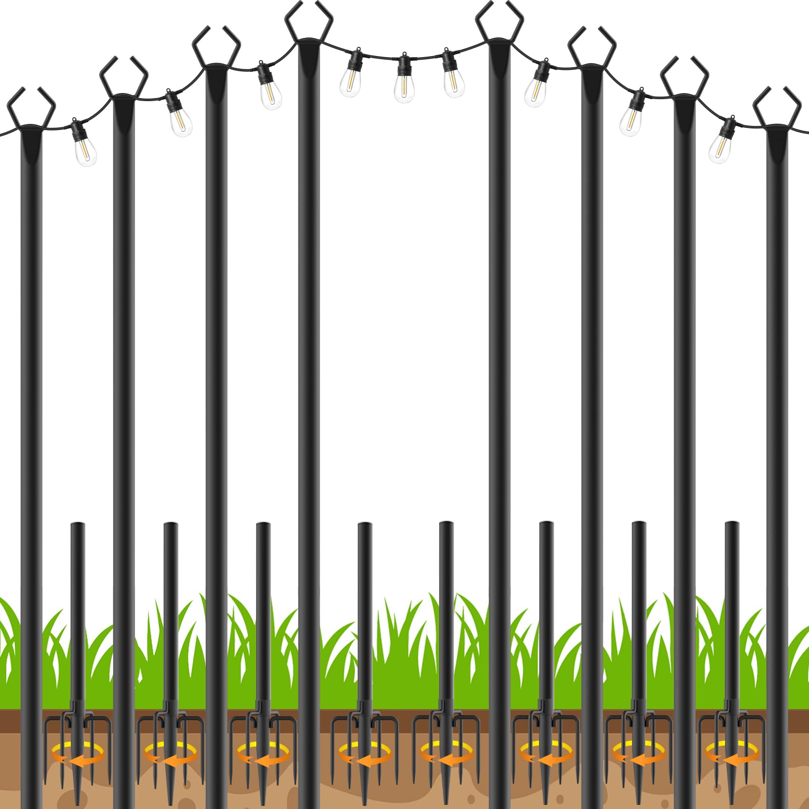 Photo 1 of LETIANPAI 8 Pack String Light Poles,10 FT Metal Poles with Fork for Outdoor String Lights,Outdoor Light Poles with Fork,Poles/Post/Stand for Outside