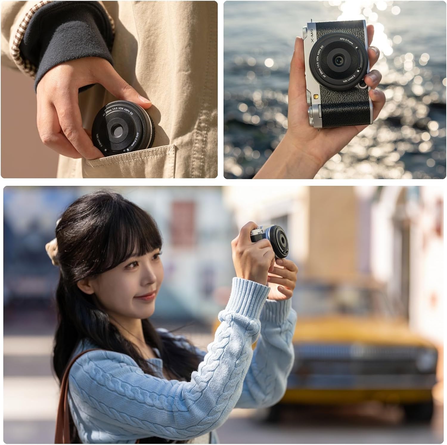 VILTROX 28mm F4.5 XF Pancake Lens mounted and unmounted on a Fujifilm X-T50 camera