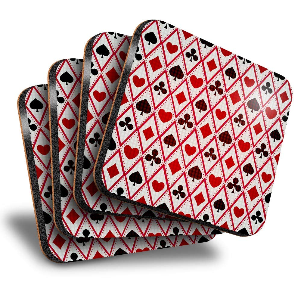 Destination Vinyl Ltd Multicolor Great Coasters (Set Of 4) Square - Playing Cards Hearts Spades Drink Glossy Coasters/Tabletop Protection For Any Table Type #3724