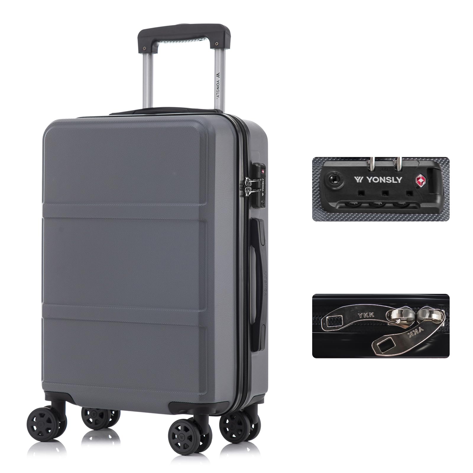 yonsly Koffer Suitcase, Trolley Reisekoffer, Rollkoffer Handgepäck mit 4 Rollen 360°, ABS Hartschalen, Sicherheitsschloss, Weicher Gummigriff, 210D-Futter
