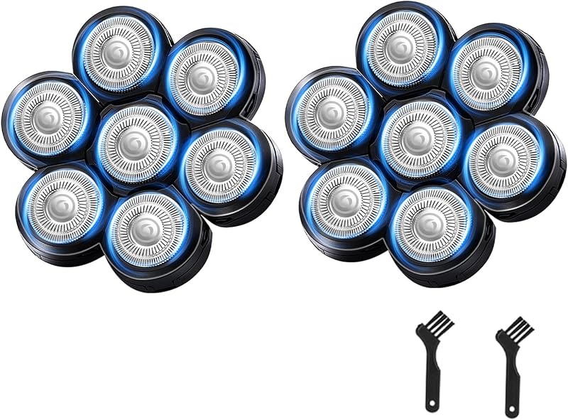 Cabeças de reposição Filymosie com 7 lâminas para barbeadores elétricos, design flutuante 7D, uso seco e úmido, 2 unidades