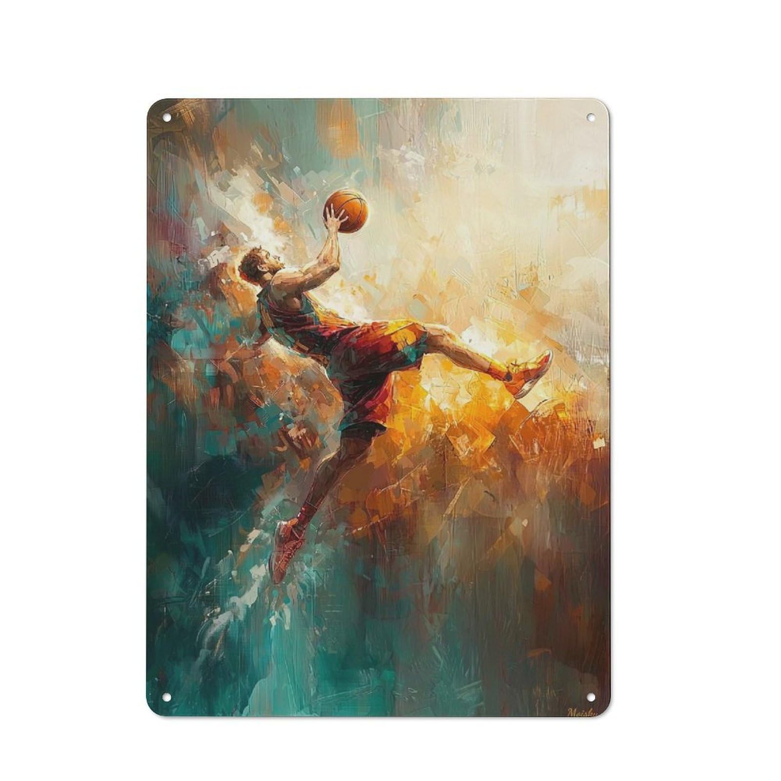 Junmoney Basketball Player In Flight Abstract Art Tin Wall Sign With Design 40X30cm, Classic Bistro Wall Plaque For Bakery, Diner, Cafe Or Family Room
