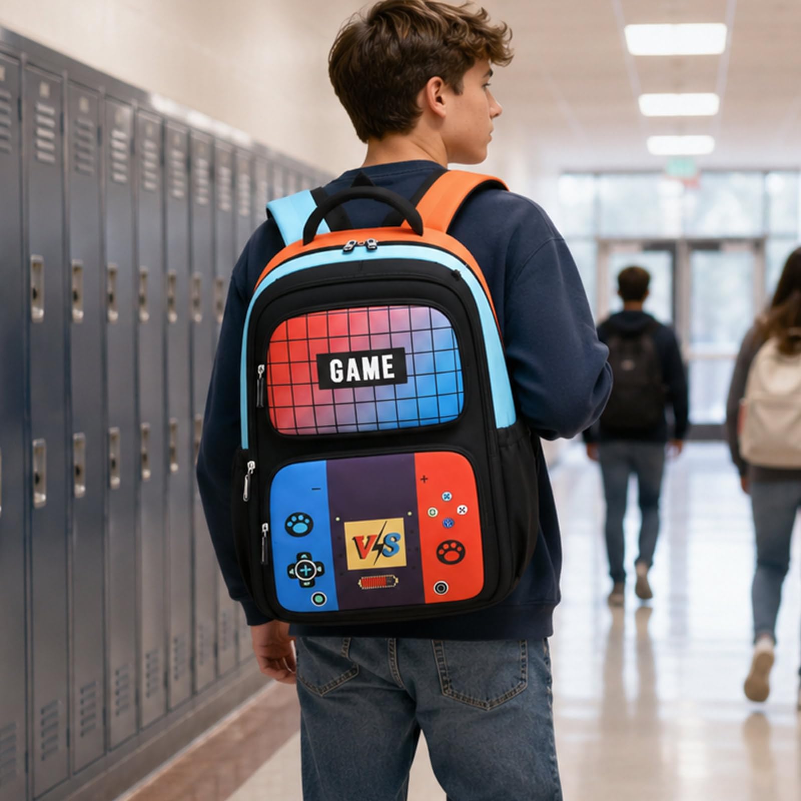 Genérico Mochila Escolar Gran Capacidad, Set de 3 Piezas Ligero con Fiambrera y Estuche – Mochila de Tela Oxford para Niños, Cabe Consola de Juegos y Útiles Escolares, Regreso a Clases (C)
