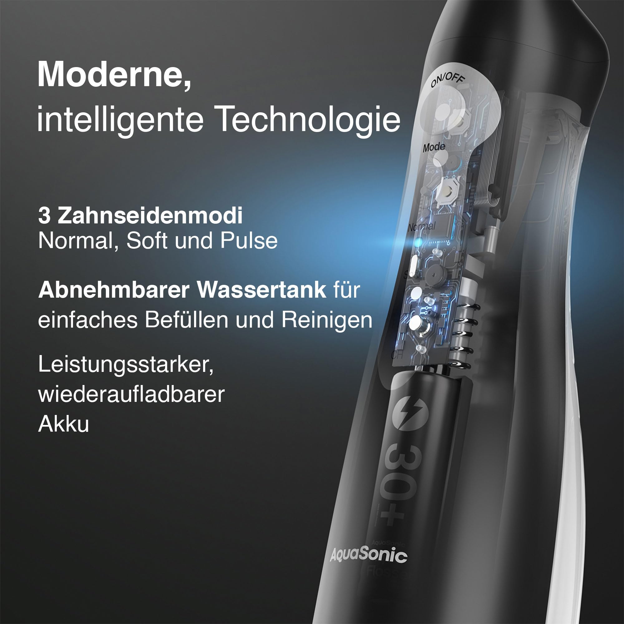 AquaSonic Aqua Flosser Kabellose Munddusche, wiederaufladbarer Water Flosser zur Zahnreinigung, wasserdichter tragbarer Oral Irrigator mit 5 Düsen für Zahnspangen, Zuhause & Reisen