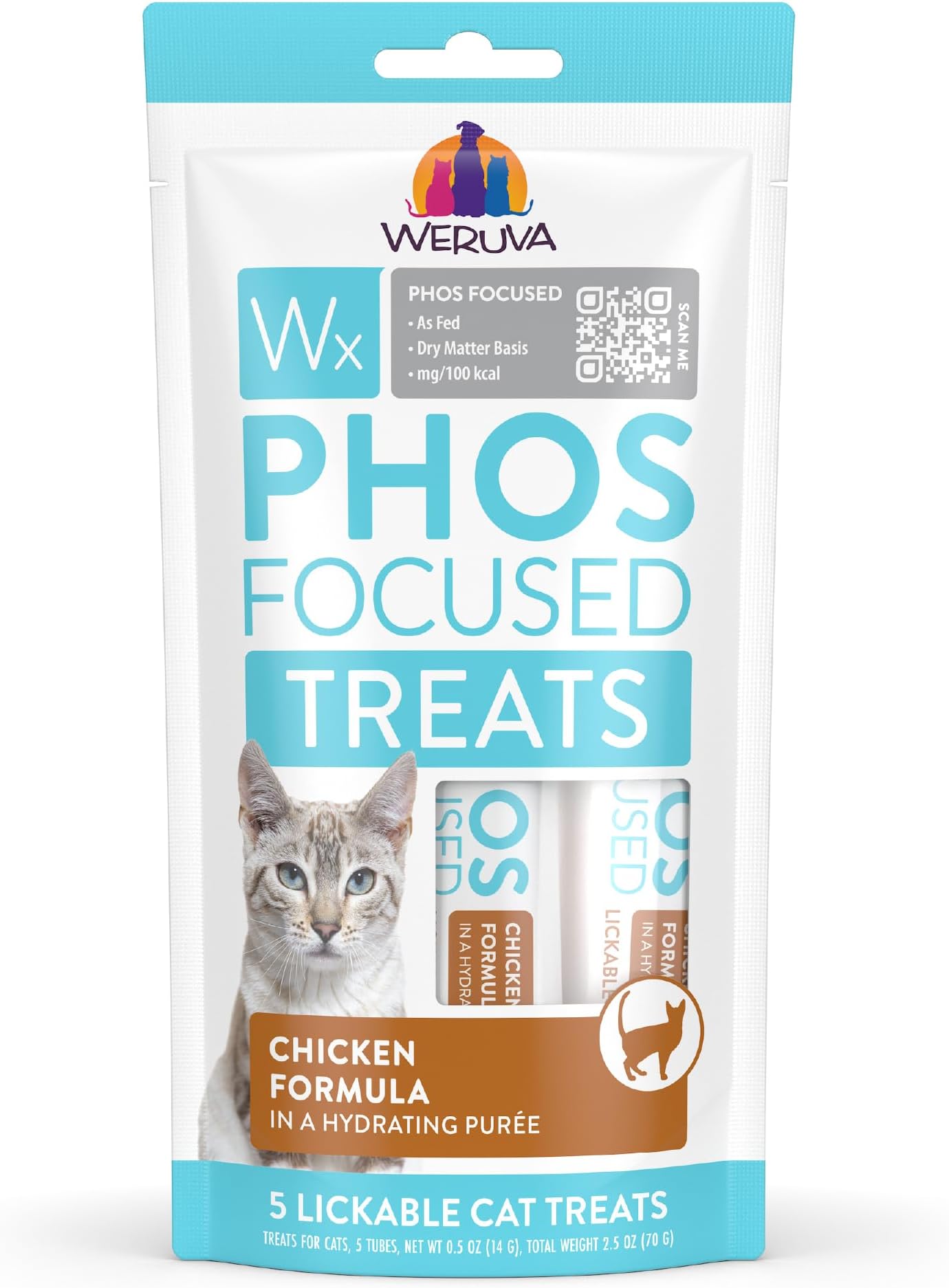 Weruva Wx Phos Focused, Chicken Formula Lickable Cat Treats, 0.5oz Tube, Pack of 5