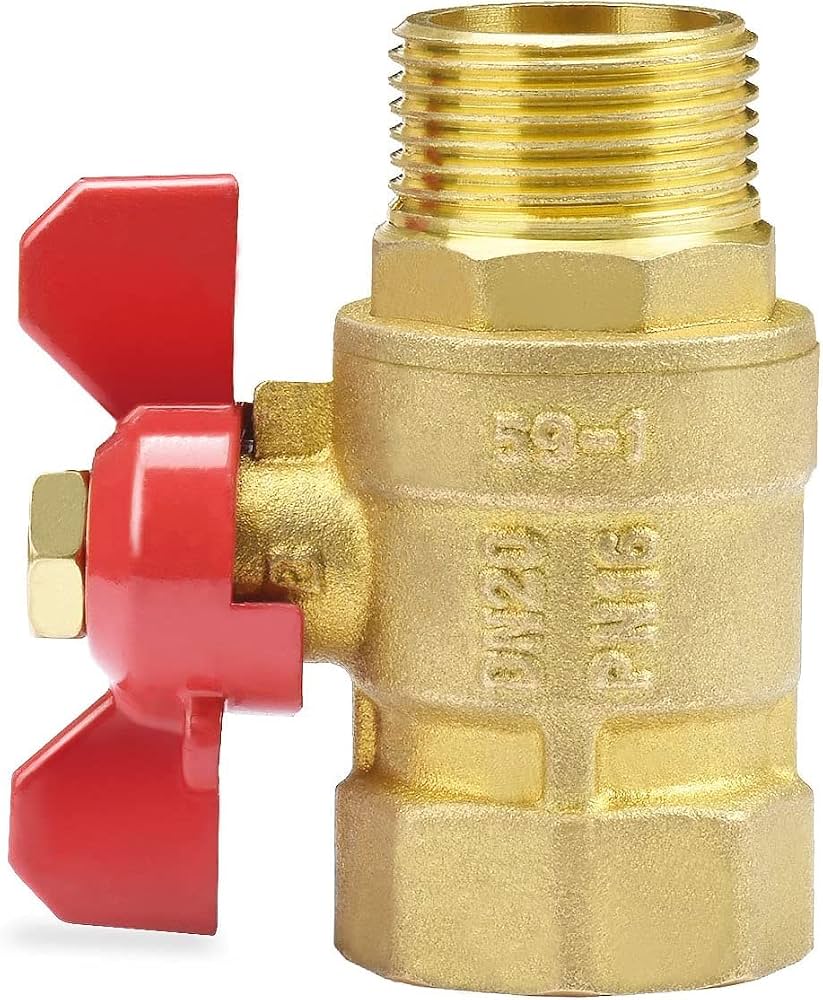 Produktbild von GOMWTY 2er-Set Messing-Kugelhahn 3/4 Zoll – Roter Flügelgriff, IG/AG, Volldurchgang DN20 PN16